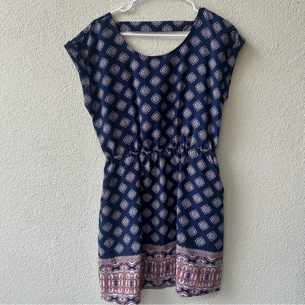 Hippie Rose Blue and White Dolman Sleeve Mini Sundress